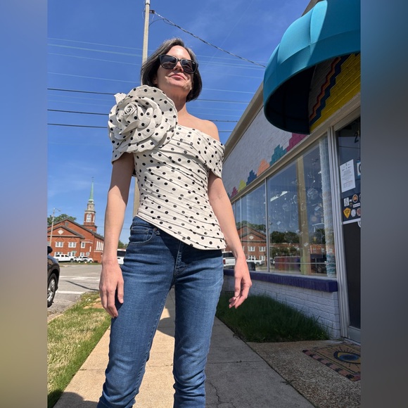 BALMAIN RARE ONE-OF-A-KIND SCULPTED LAMBSKIN LEATHER POLKADOT ROSE TOP - Picture 5 of 16